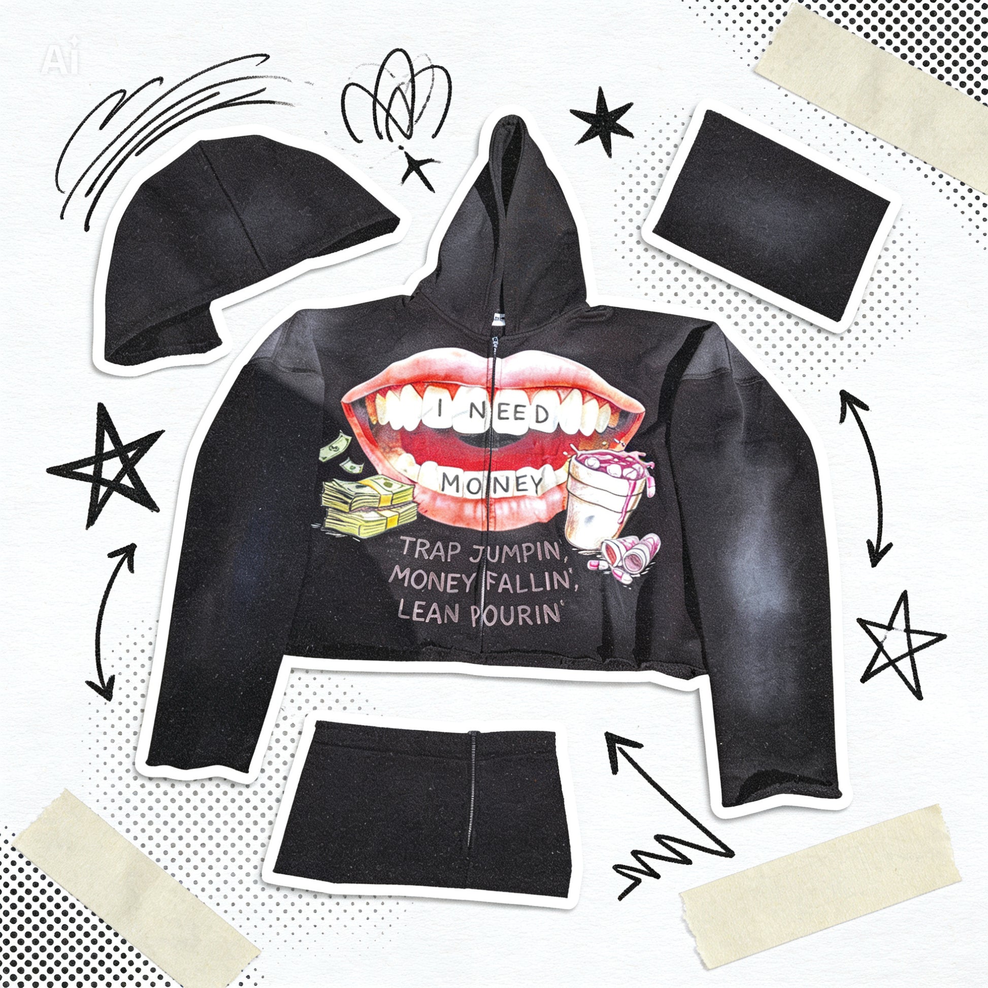I need money zip hoodie