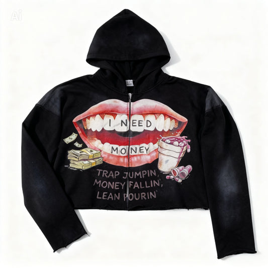 I need money zip hoodie